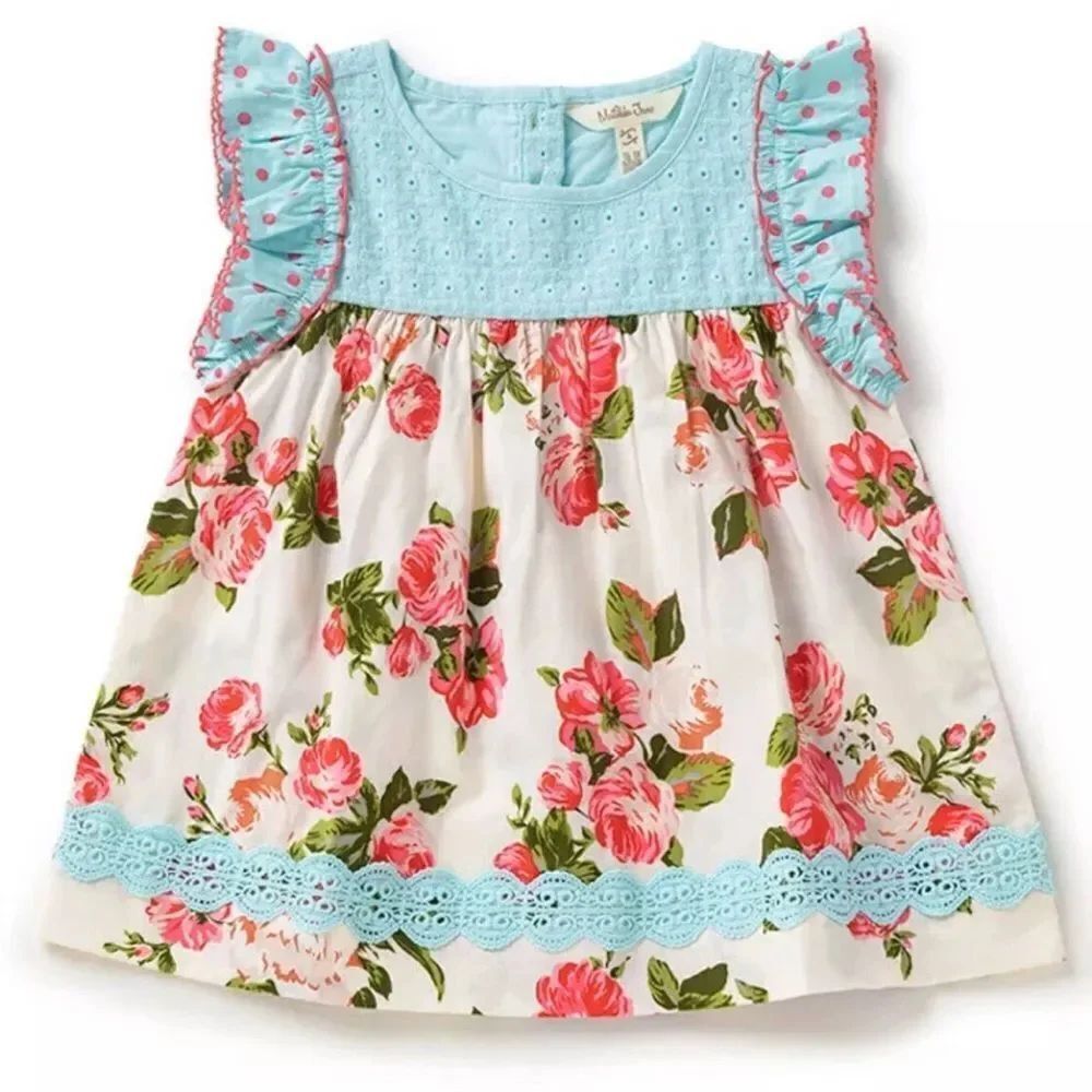 Matilda Jane Mint green eyelet and rose floral ruffle sleeve tunic top size 6